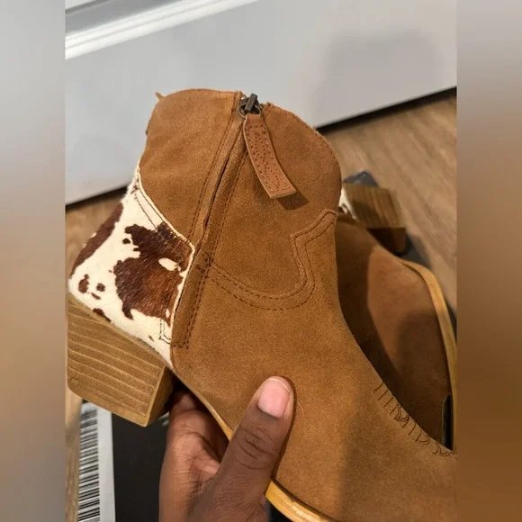 DINGO Buck The Rules Cowgirl Boot, Ankle Cow Print Comfortable Statement - Picture 5 of 6